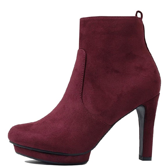 Guilty Heart Shoes - NWT Suede Wine Cranberry Stiletto Bootie Heels
